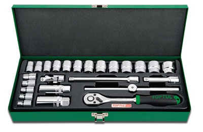 Набор головок и аксессуаров 3/8" 12-гранных 6-24 мм, 25 предметов в метал. кейсе TOPTUL GCAD2504