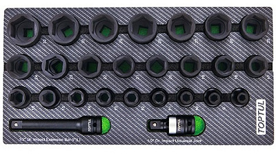 Набор ударных головок 1/2'' 8-32 мм, короткие, 26 предметов в мягком ложементе (A) TOPTUL GEA0261