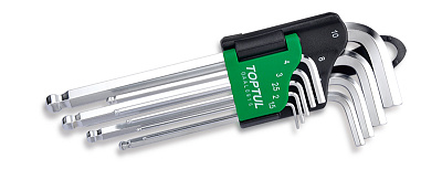 Набор шестигранников Г-образных 1,5-10 мм, длинные с шаром, 9 предметов TOPTUL